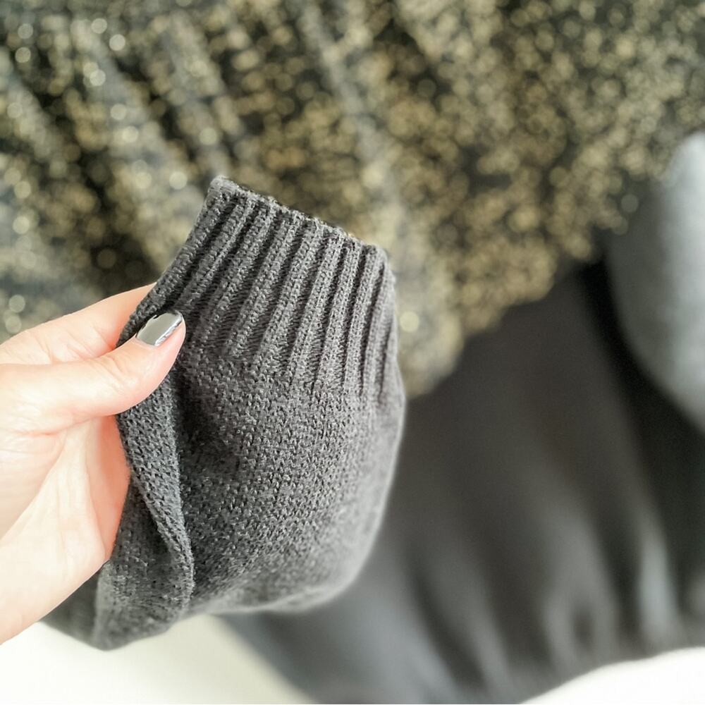 Adele vintage 80s ruffle neck gold metallic & black knit sweater size large L - Picture 3 of 7